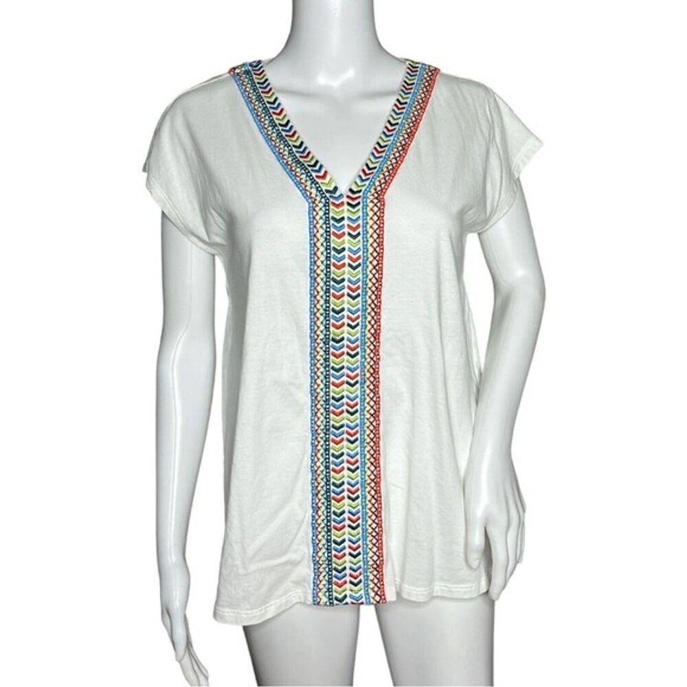 Soft Surroundings Shirt Womens Small White Multicolored Izabel‎ Embroidered Top